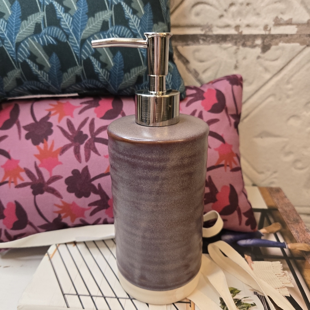 Threshold Soap Pump Dispenser in Rustic Brown/Cream Color w/Silver Hardware NEW